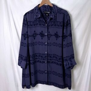 NORTON MCNAMGHTON Purple Paisley Print Button Up Shirt Plus Size 3X Sheer Artsy